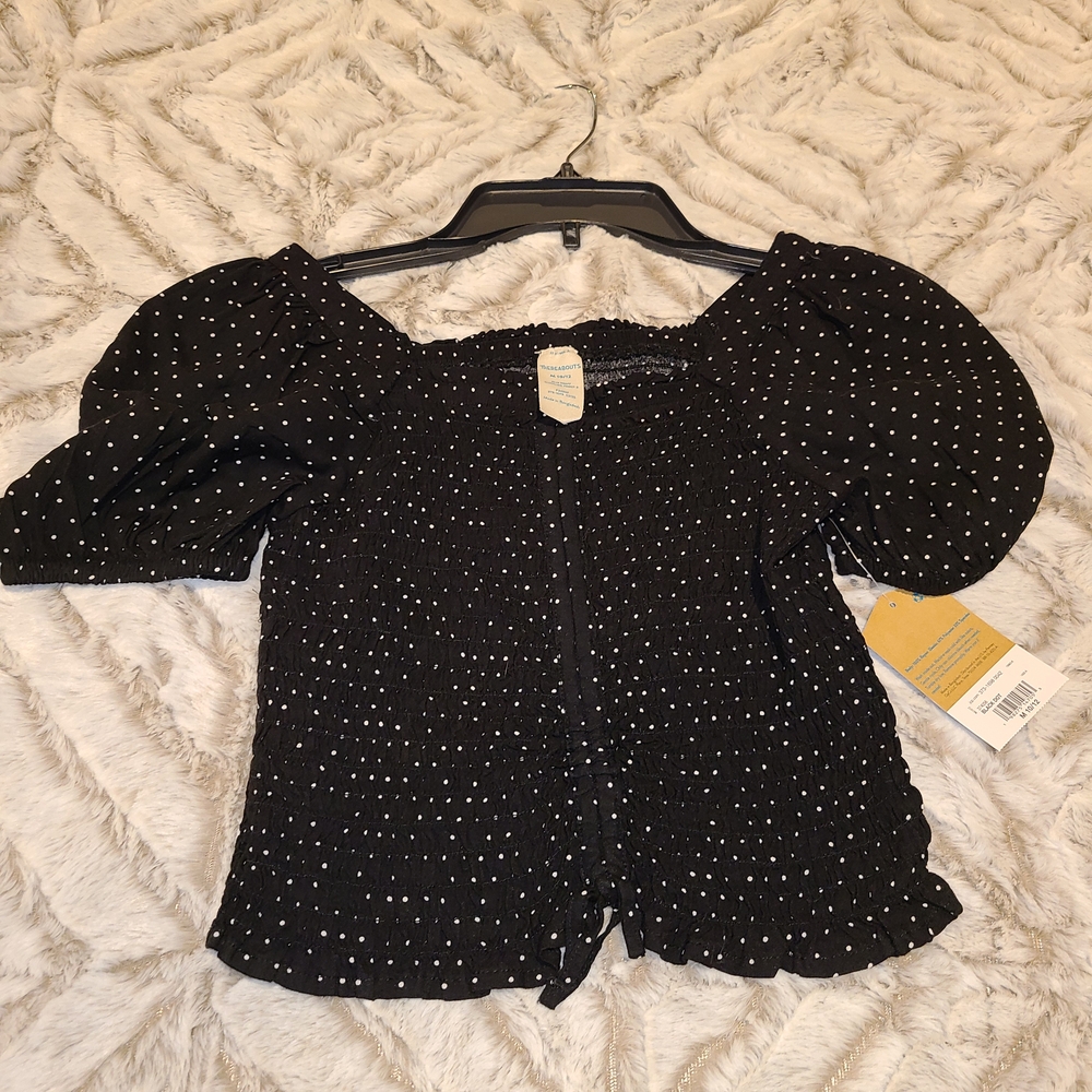 Girls Stylish Black Polka Dot Top Size M 10/12